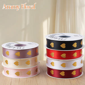 ริบบิ้นโพลีเอสเตอร์เคลือบทองคำ 2.5 ซม. รุ่น AM-RP024 สำหรับตกแต่งงานแต่งงาน วันวาเลนไทน์ ลายดอกไม้ สวยงาม เหมาะสำหรับตกแต่งเค้ก - Product Image 2