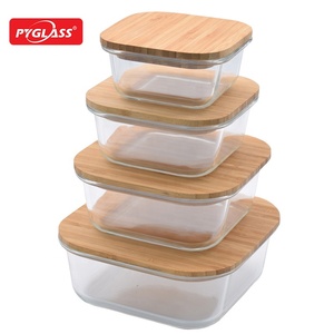 Vente en gros de 5 pièces de bocaux en verre pour aliments, ensemble de contenants pour bonbons et aliments avec couvercles en bambou, sans danger pour le <span class=keywords><strong>four</strong></span> à micro-ondes, vente en ligne - Product Image 1