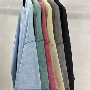 Camiseta de Manga Corta de Algodón Puro de 400G, Estilo Retro, Teñida con Cera y Lavada, Personalizable con Impresión, Talla Grande, Venta Caliente - Product Image 3
