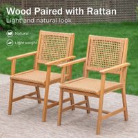 Ensemble de 2 chaises de salle à manger d'extérieur en bois d'acacia, fauteuils avec dossier en osier et rangement, style ferme, pour bureau, jardin, balcon