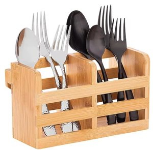 Soporte de Bambú para Utensilios de Cocina, Escurridor de Cubiertos con Compartimentos, Montable en Pared, Organizador de Palillos y Cucharas para Hogar y Restaurante - Product Image 1