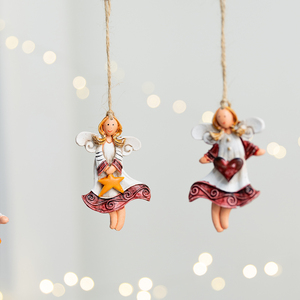 Décoration de Noël, mini pendentif ange en résine peinte vintage pour la décoration de l'arbre de Noël des filles à la maison - Product Image 2