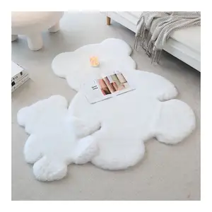 Tapis de zone en forme d'ours mignon duveteux blanc fausse fourrure de lapin tapis duveteux Shaggy tapis pour enfants