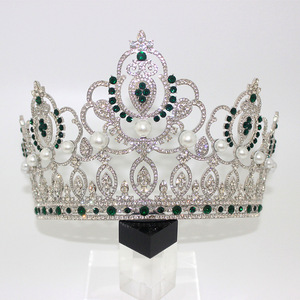 Tiara de cristal perlado brillante con corona completa, hueca, plateada y con diamantes de imitación para concurso de belleza, boda, graduación, accesorio nupcial para la cabeza. - Product Image 4