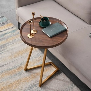 Wood <b>Round</b> Coffee <b>Table</b> With Gold Metal Legs Modern Living Room <b>Side</b> <b>Table</b> For Sofa Area - Product Image 2
