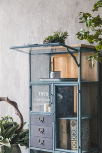 Mueble <span class=keywords><strong>Bar</strong></span> Rústico Antiguo de Metal para el Hogar, Estilo Clásico, Aparador Alto de Madera Maciza, Puertas Corredizas de MDF, Características Ajustables, Uso en la Cocina - Product Image 5