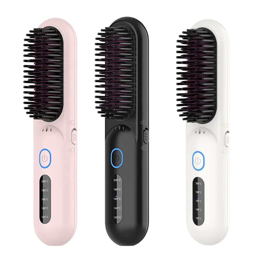 Mini Fast Heating 2 In 1 Usb Battery Hot Brush Electric Ionic Cordless Hair Straightening Comb