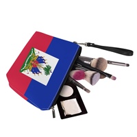 Sac cosmétique en similicuir PU avec anse, motif drapeau d'Haïti, idéal pour les voyages d'affaires, l'organisation de cosmétiques à domicile et la vente en gros