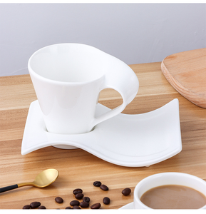 Taza de café con platillo ondulado, juego de tazas de té de cerámica, <span class=keywords><strong>vajilla</strong></span> de cerámica minimalista adecuada para bodas y hoteles - Product Image 3