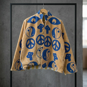 เสื้อแจ็คเก็ตคอตั้งผ้าเทอร์รี่สีน้ำเงิน ปักลายหยินหยาง แขนยาว เสื้อโค้ทผู้หญิงสำหรับฤดูใบไม้ร่วง ดีไซน์กำมะหยี่แบบฟล็อก ความยาวปกติ - Product Image 5