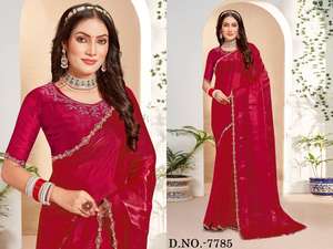 Travail manuel lourd soie femmes Saree avec Zircon Cutwork frontière indien et pakistanais vêtements mariée Saree disponible en gros - Product Image 6