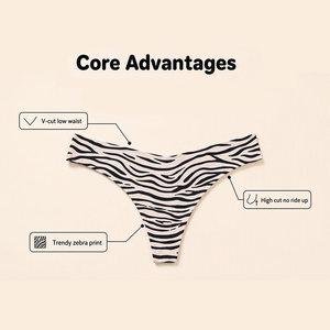 Culottes string sans couture pour femmes, imprimé animal (léopard, zèbre, peau de serpent), anti-roulement, qui sculptent les hanches, très extensibles et confortables - Product Image 2