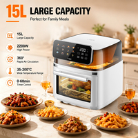 Four à friture intelligente 15L 2200W avec contrôle Wi-Fi par application, double chauffage, écran tactile, double fenêtre en verre, plastique, français/allemand