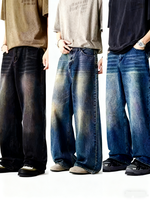 Jeans décontractés pour hommes, jeans à jambes larges empilés, jeans vintage pour hommes, mode streetwear, jeans droits pour hommes, haute qualité