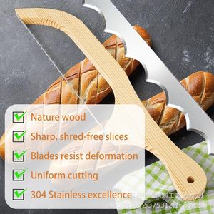 Wooden <b>Bread</b> <b>Knife</b> Stainless Steel Blade 8-9.9in Multi-Purpose Kitchen Tool For <b>Bread</b> Cake Cheese Fruit Cutting - Product Image 5