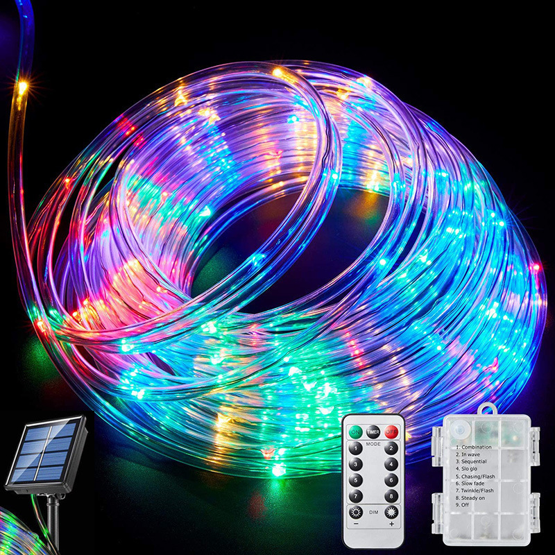 Solar IP66 Rated Outdoor Courtyard Tube String Lights Colorful Tree Decorative Landscape Lights with USB/Key Control