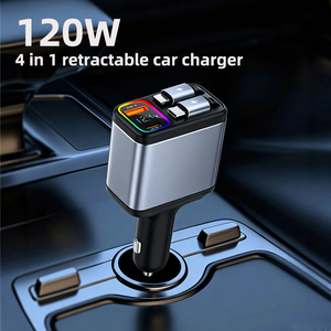 <span class=keywords><strong>Chargeur</strong></span> de voiture rétractable USB Type C 4-en-1 portable 120W PD à charge rapide avec câbles pour ordinateur portable - Product Image 3
