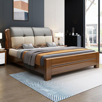 Lit en bois de style chinois moderne, lit king size, mobilier de chambre à coucher, lit double avec coffre de rangement, en bois d'hévéa, mobilier d'hôtel simple