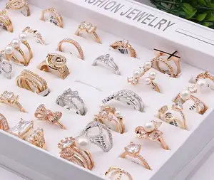 woman african jewellery accessories Rose gold box of rings mix lot pearl rings women wholesale