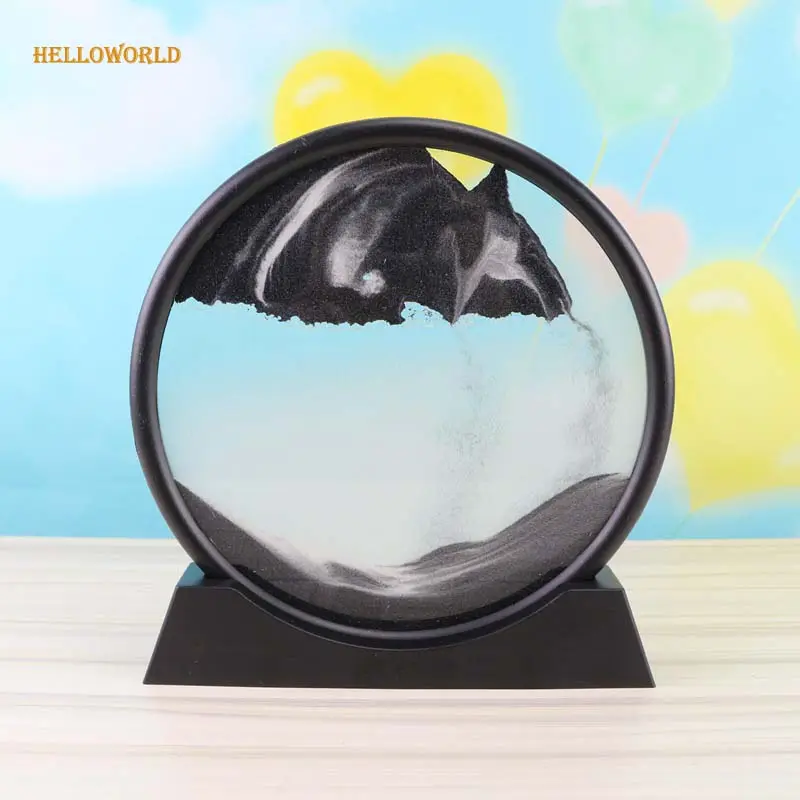 Bewegend Zand Art Foto Rond Glas 3d Diepzee Zandlandschap In Motion Display Stromend Magisch Zand Frame Voor Ambachtelijke Geschenk