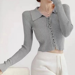 Blusa de Tricô com Amarração para Mulheres, Nova Tendência de Outono, Camisa de Manga Longa Slim Fit - Product Image 4