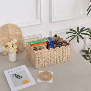 Paper Rope Woven <b>Storage</b> <b>Basket</b> Rectangle <b>Large</b> Capacity Handmade For Home Organizing Clothes Sundries Kitchen Desktop Snacks - Product Image 1