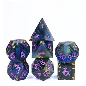 Udixi Custom Dnd Polyhedral Dice Sets Starry Mixed Color Gold Foil Sharp Edge Resin Dice Board Game