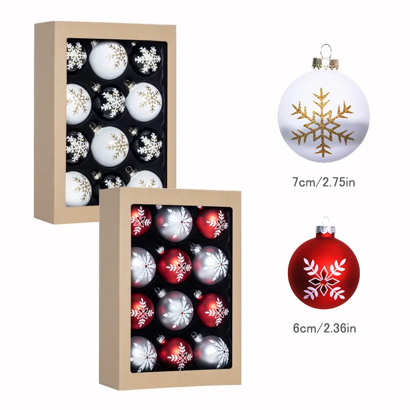 High Quality 12 packs Exquisite Painted Glass Hanging Ornaments Baubles 6/7cm Christmas Balls For Xmas Tree