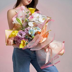Papier d'emballage pour bouquets, multicolores, personnalisables, en gros, avec bordure, imperméable, matériel d'emballage pour fleuristes - Product Image 5