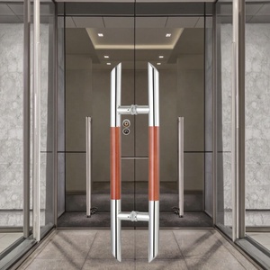 Poignée de luxe en acier inoxydable 304 et bois H Type porte coulissante double face avec poignée de traction rouge mat polonais - Product Image 2