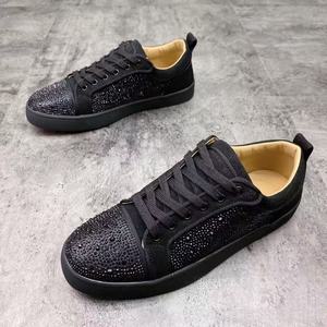 Luxury Design Men's Fashion Rhinestone Red Bottom Shoes Lightweight Breathable Walking Flat Shoes Minimalist Lady's Skate Shoes - Product Image 4