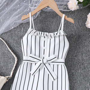 Tute Estive 2025 per Ragazze con Bretelle Arricciate, Cintura a Righe e Volant, <span class=keywords><strong>Abbigliamento</strong></span> per Adolescenti 7-14 Anni - Product Image 3