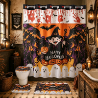 Ensembles de salle de bain en polyester Halloween 4 pièces : rideau de douche, tapis, couvercle de toilette, motif vampire et citrouille, imperméable, pour fête et décoration intérieure