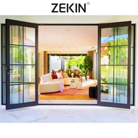 Puerta Interior de Vidrio Templado con Doble Acristalamiento Francés Zekin House, Puerta Corrediza de Aluminio para Patio, Puerta Abatible con Rejilla de Vidrio Templado SDL, Otras Puertas