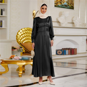 Abaya de Lujo de Dubái, Satén, Cintura Alta, Ropa Islámica, Manga Larga, Vestido Musulmán para Mujer, Elegante Caftán - Product Image 3
