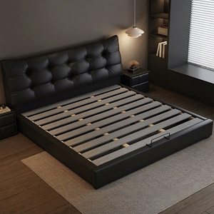 Nuovo Letto Moderno Minimalista Imbottito in Napapi con Struttura in Legno Massello Multifunzione, Letto Matrimoniale da 1,8 Metri, Letto per Piccoli Appartamenti da 1,5 Metri - Product Image 2