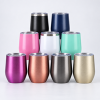 Gobelet à vin sous vide de 12 oz, tasse à cocktail, verre isotherme en acier inoxydable avec couvercle anti-éclaboussures pour les fêtes et le camping