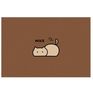 Tapis de bain rectangulaire en imitation lin, absorbant et antidérapant, pour entrée de salle de bain, motif chat et chien, blanc cassé - Product Image 4