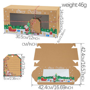 Kotak kertas roti kue Kraft Natal dengan kotak kertas kemasan hadiah jendela bening dengan pita dan Tag untuk perlengkapan pesta Natal - Product Image 2