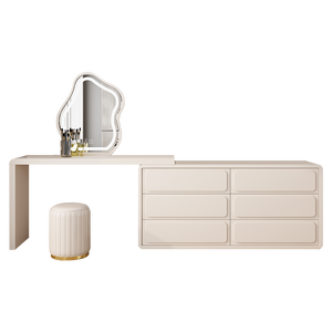 Modern Simple Cream Wind LED Light Makeup Mirror Luxury Wood <strong>Dressing</strong> <strong>Table</strong> <strong>Storage</strong> for Bedroom Living Room Hotel Bathroom Hot - Product Image 1