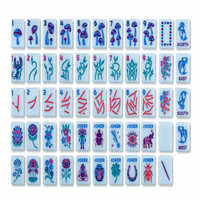 Ensemble de tuiles de mahjong américaines en acrylique à quatre couches, motif botanique bleu, œuvre d'art personnalisée pour les cadeaux en gros et les détaillants de jeux