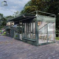 Chic Outdoor Container Bar Café avec terrasse supérieure et fenêtre de service sur le trottoir