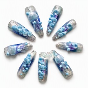 Ongles à presser 3D Méduse Sirène, en acrylique pailleté, couvrance totale, longs, pour la décoration des doigts - Product Image 4