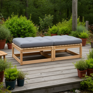 Taburetes de patio de madera de pino maciza, juego de 2 piezas con cojines, muebles duraderos para exteriores, diseño rústico moderno para terraza de jardín - Product Image 2