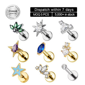 Toposh плоская спинка, модные хрящи ASTM F136, стержни с внутренней резьбой, титановые серьги с бриллиантами, серьги для пирсинга, ювелирные изделия - Product Image 1