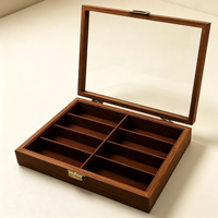 Boîte de présentation portable haut de gamme SHN-62 en bois de noyer grainé, style vintage, anti-poussière, multi-compartiments, pour lunettes