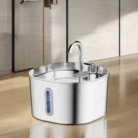 Fontaine à eau chat 2.2L en acier inoxydable avec fenêtre de visualisation distributeur d'eau automatique ultra silencieux pour animaux de compagnie filtre de style moderne
