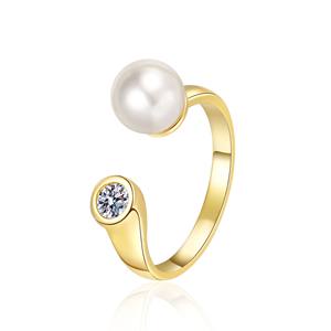 Anillo Abierto Ajustable Chapado en Oro de 18K con Circonita 5A y Perla Delicada, Anillo de Regalo de Boda de Lujo al por Mayor, Joyería de Fábrica para Mujer - Product Image 2