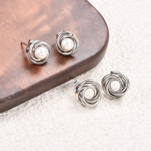 Boucles d'oreilles torsadées en acier inoxydable avec perles, étanches, tendance, rondes, pour femmes et jeunes filles - Product Image 4