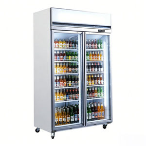 Vitrine réfrigérée à deux portes vitrées, corps noir mat, avec boîte lumineuse publicitaire vierge au dessus, pour café, bar, aménagement de magasin moderne - Product Image 4